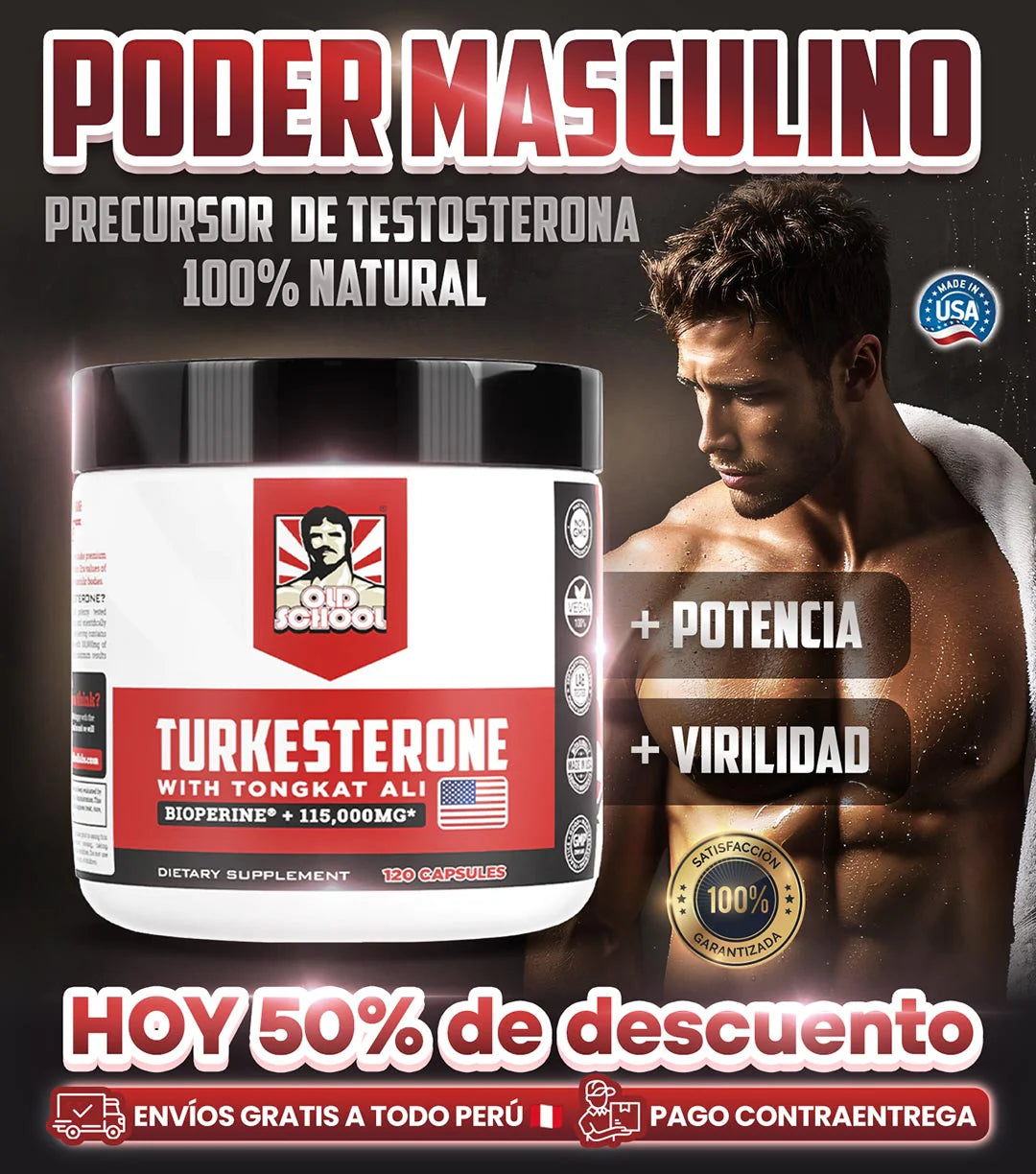 Turkesterone - Cápsulas de Ajuga Turkestanica con Tongkat Ali para Resistencia, Fuerza y Vitalidad Masculina (120 Cápsulas)